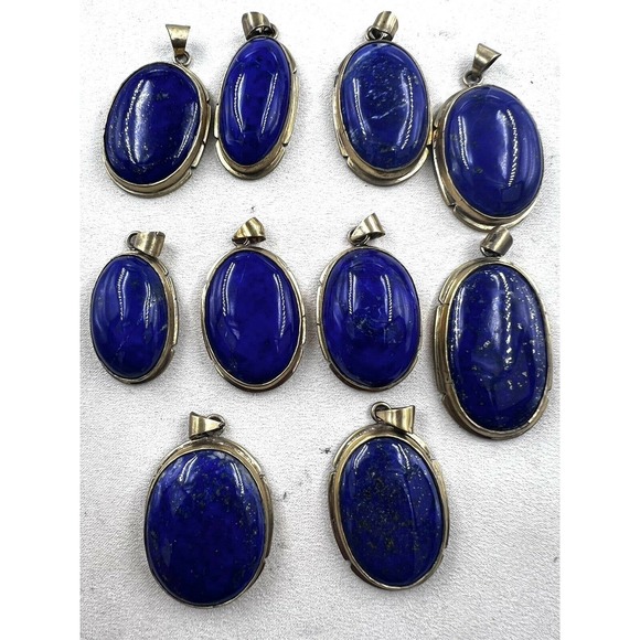 1 lapis lazuli Pendants Handmade Gold Brass Mine4 Dark Blue Jewelry 34-37mm L - Picture 6 of 7